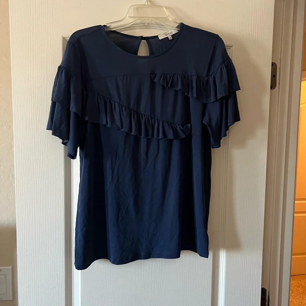 Ro & De Navy Ruffle Top - Picture 1 of 4